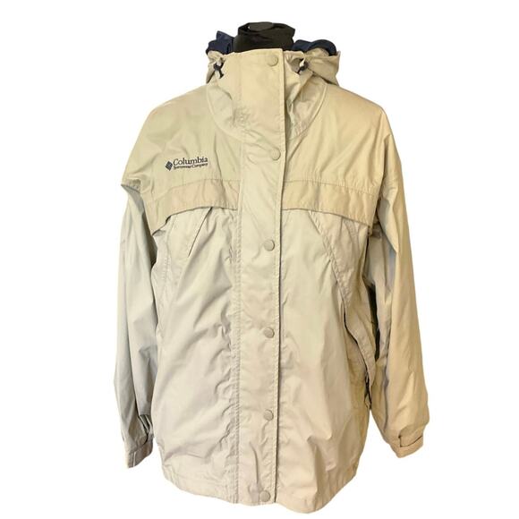 Vintage Columbia Omni Tech Khaki Zip Front Jacket Waterproof Breathable Size L - Picture 1 of 14